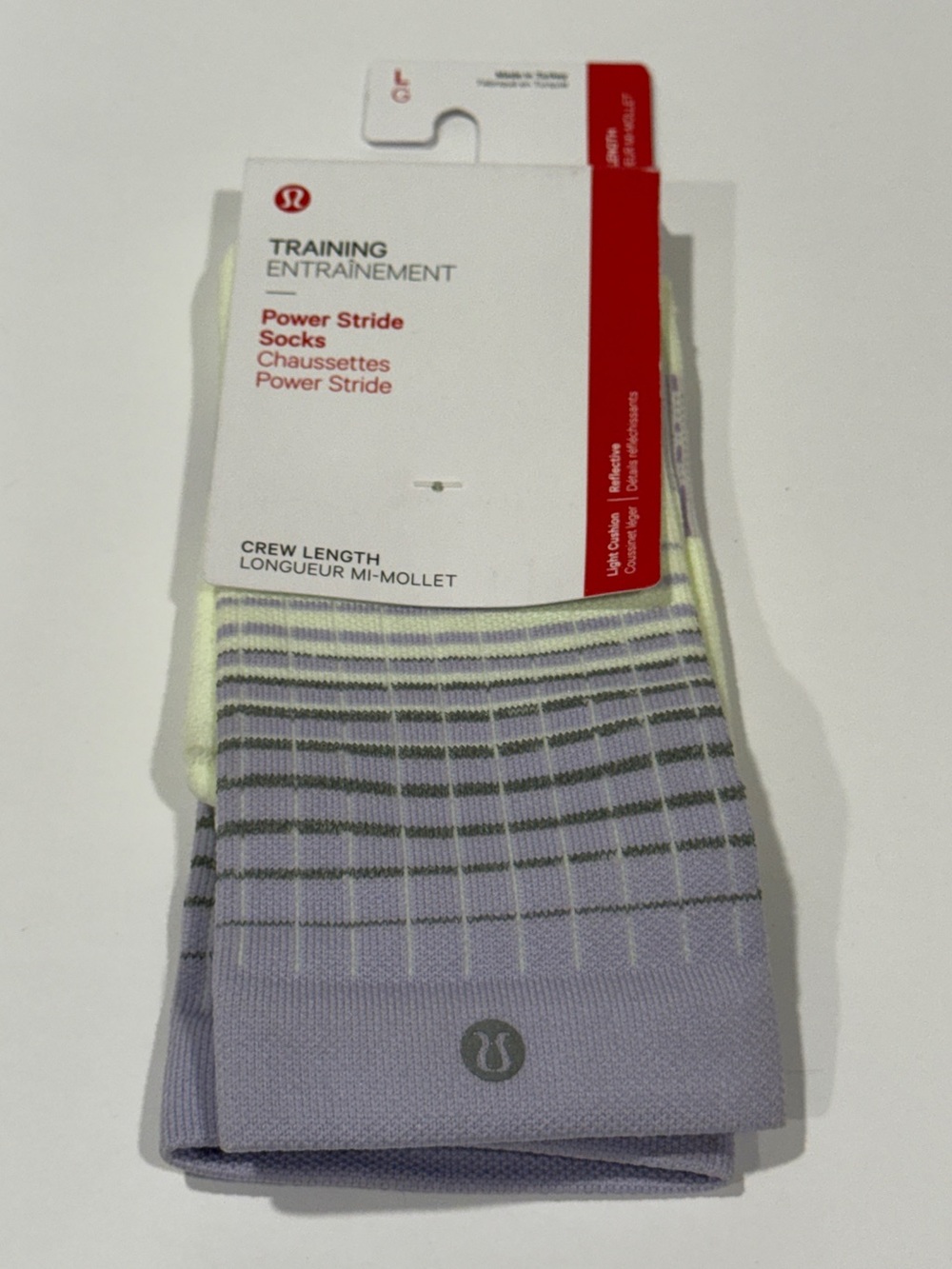 NWT Lululemon Power Stride Crew Socks Purple/Lime Size L 9-11